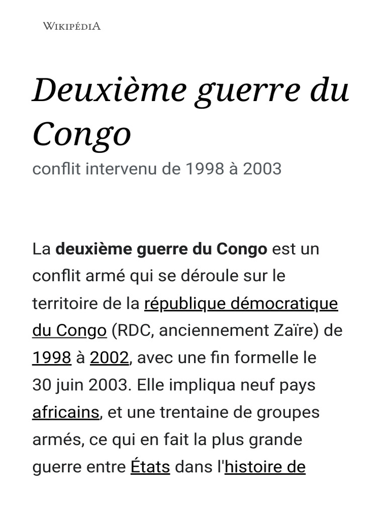 La Deuxième Guerre du Congo (1998-2003) | PDF | République démocratique ...