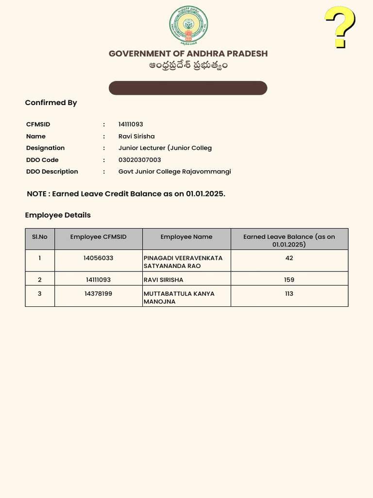 Confirmed By: Employee Earned Leave Balances | PDF