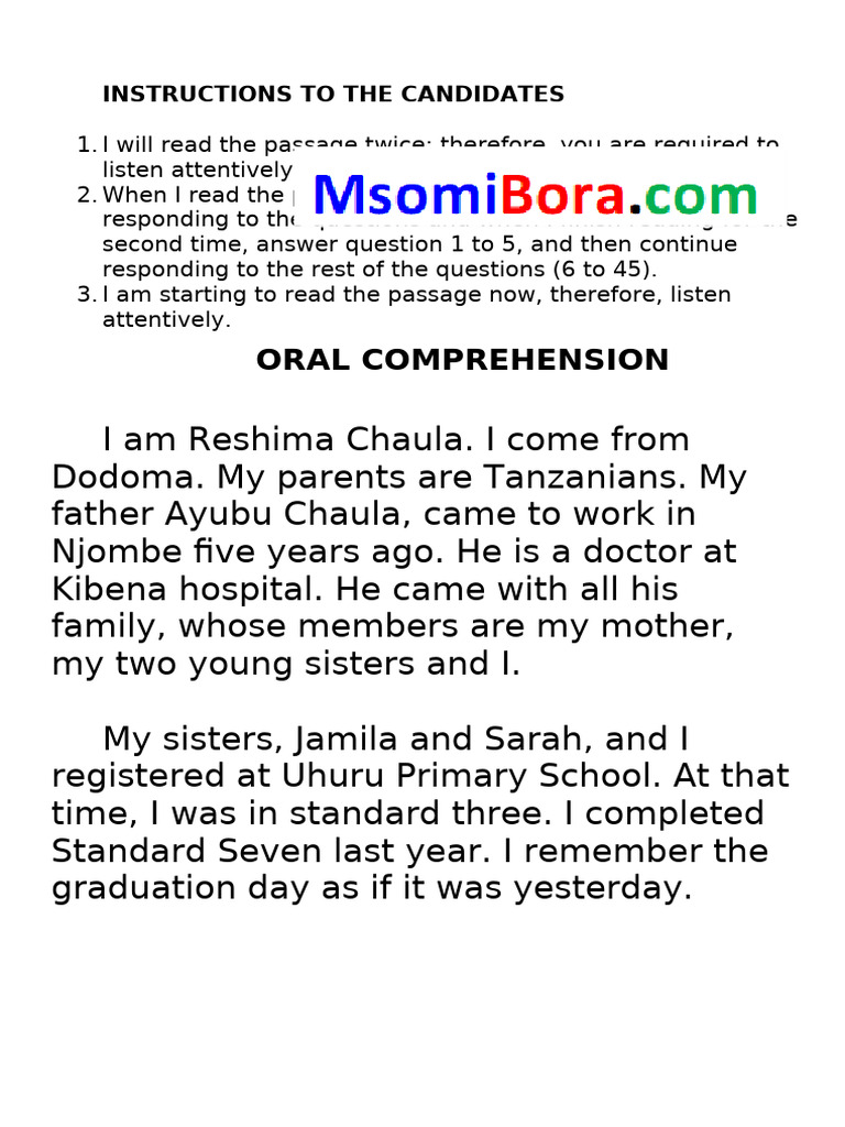 Oral Comprehension Pdf