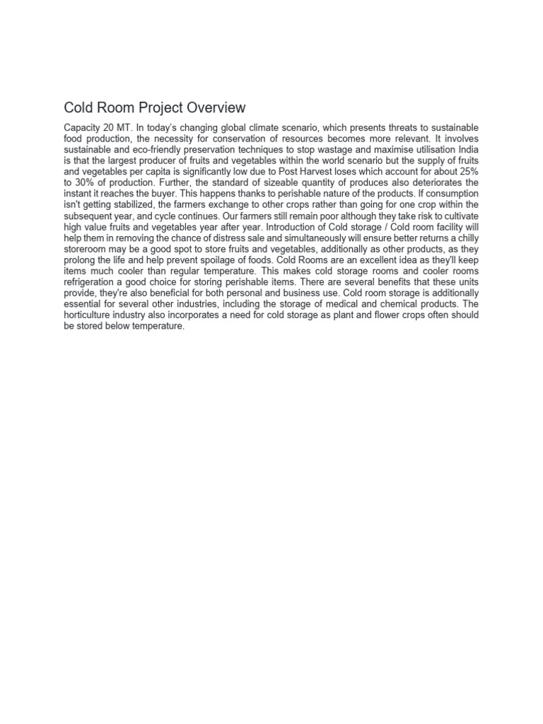 Cold Room Project Report: Overview and Benefits | PDF