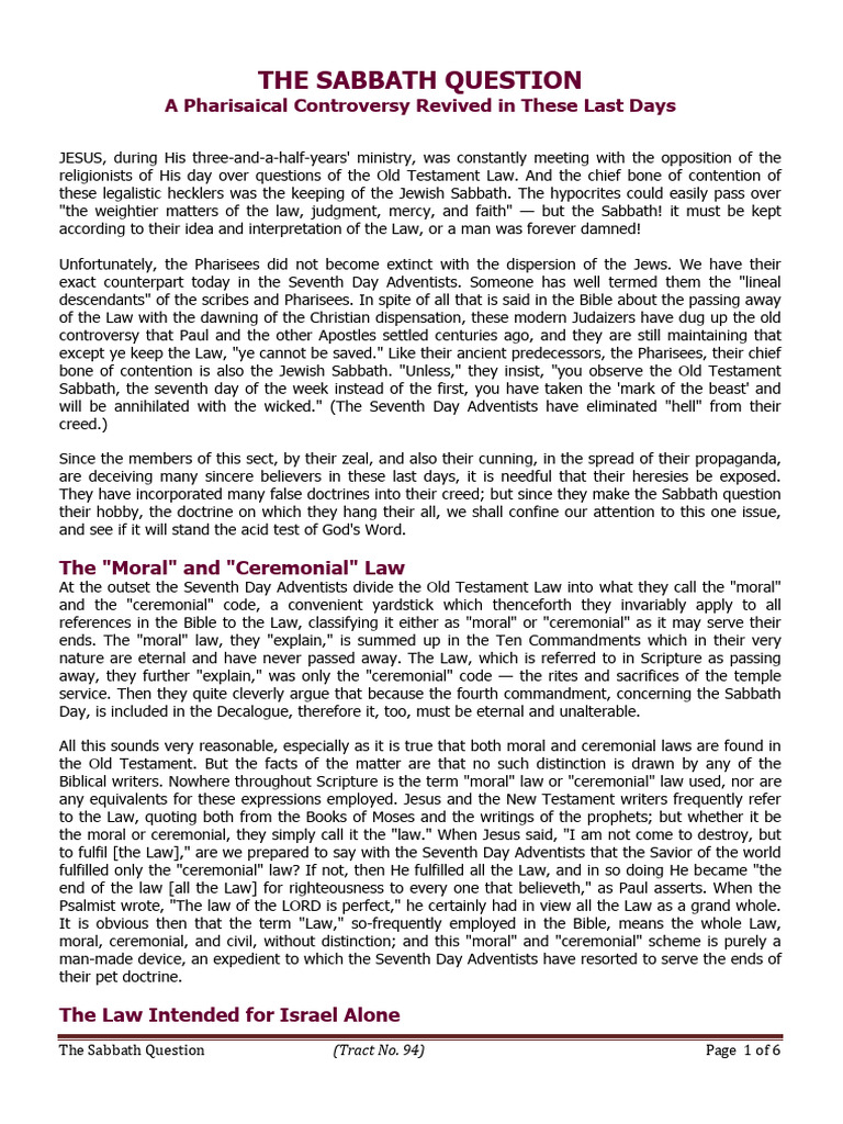 -The-Sabbath-Question | PDF | Ten Commandments | Sabbath In Christianity