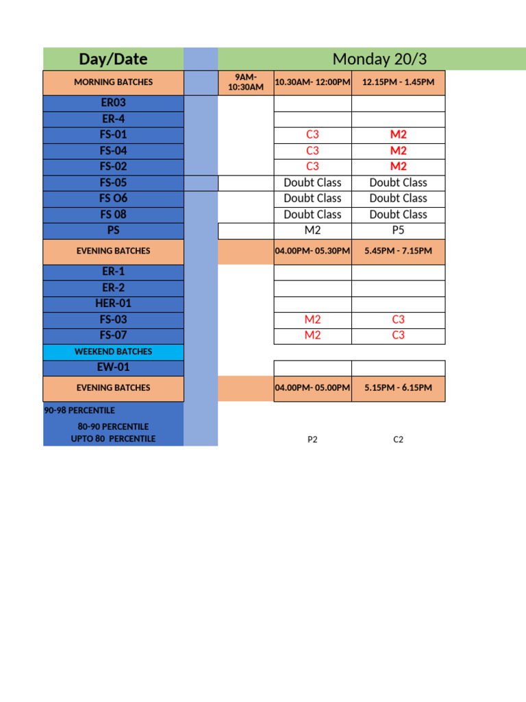 Weekly Class Schedule for JEE Prep | PDF