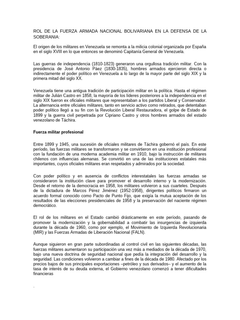 Historia y rol de la FANB en Venezuela | PDF | Militar | Venezuela