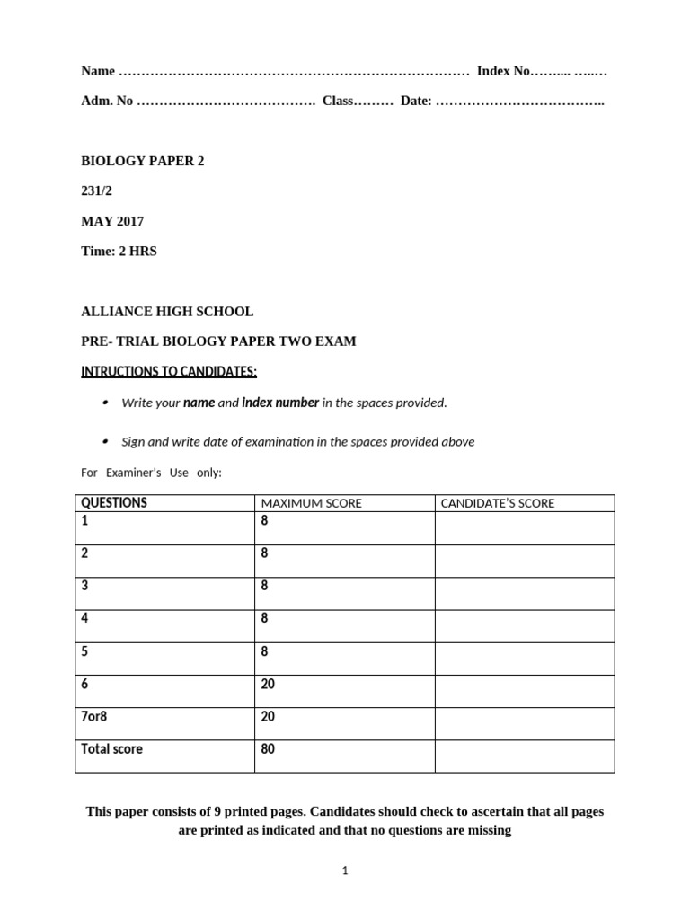 Biology Paper 2 | PDF | Biology