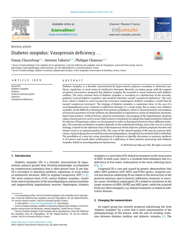 Diabetes Insipidus: Vasopressin Deficiency | PDF | Endocrine System ...