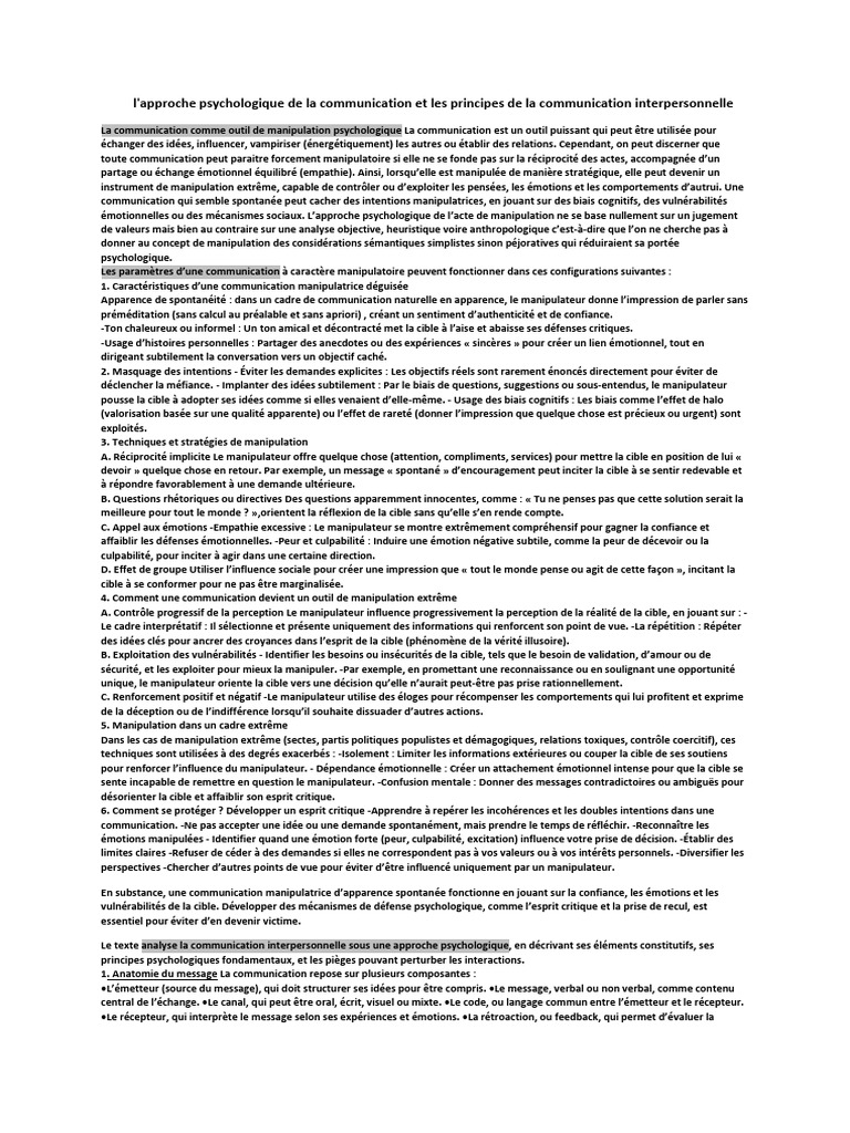 Manipulation et communication interpersonnelle | PDF | la communication ...