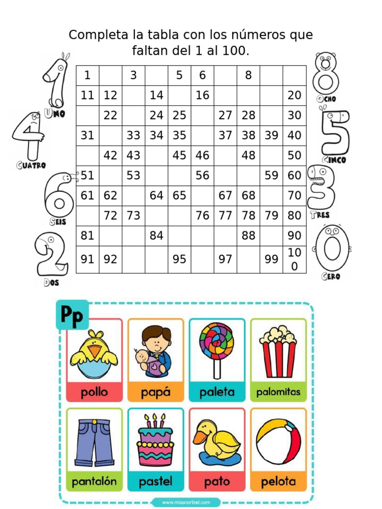 Tabla Numeros Del 1 Al 100 | PDF