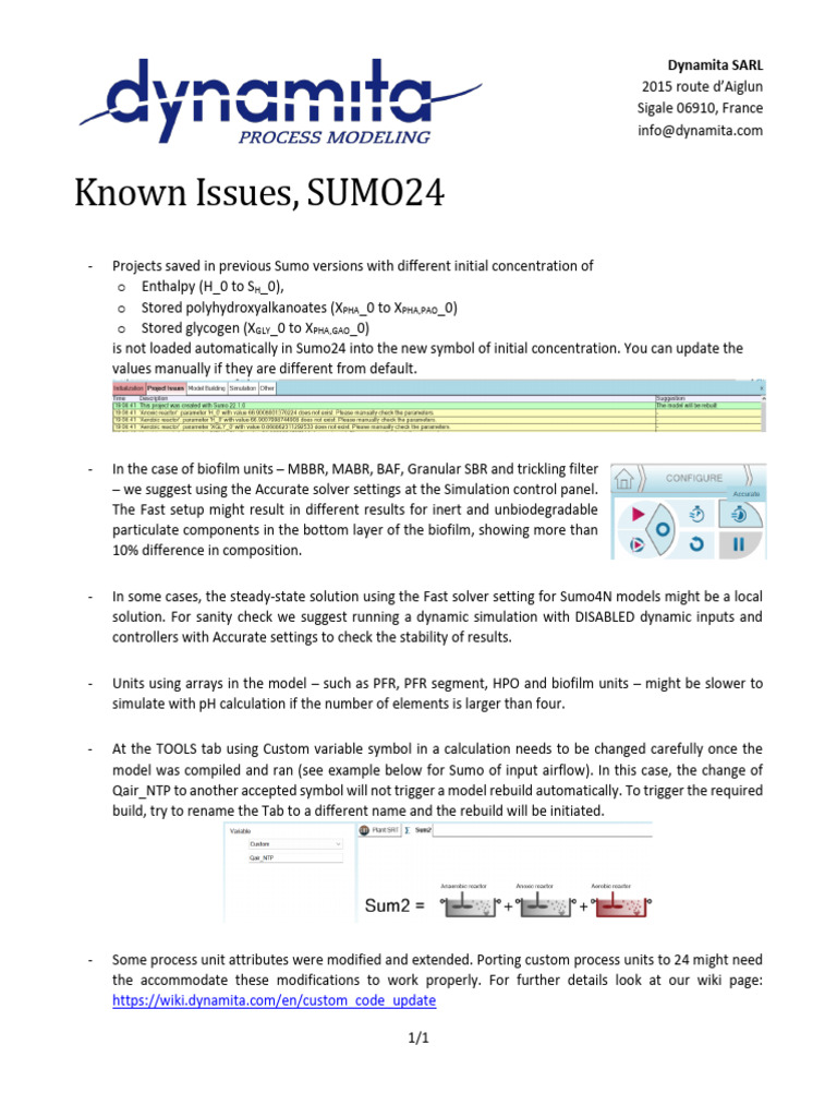 SUMO24 Known Issues and Solutions | PDF