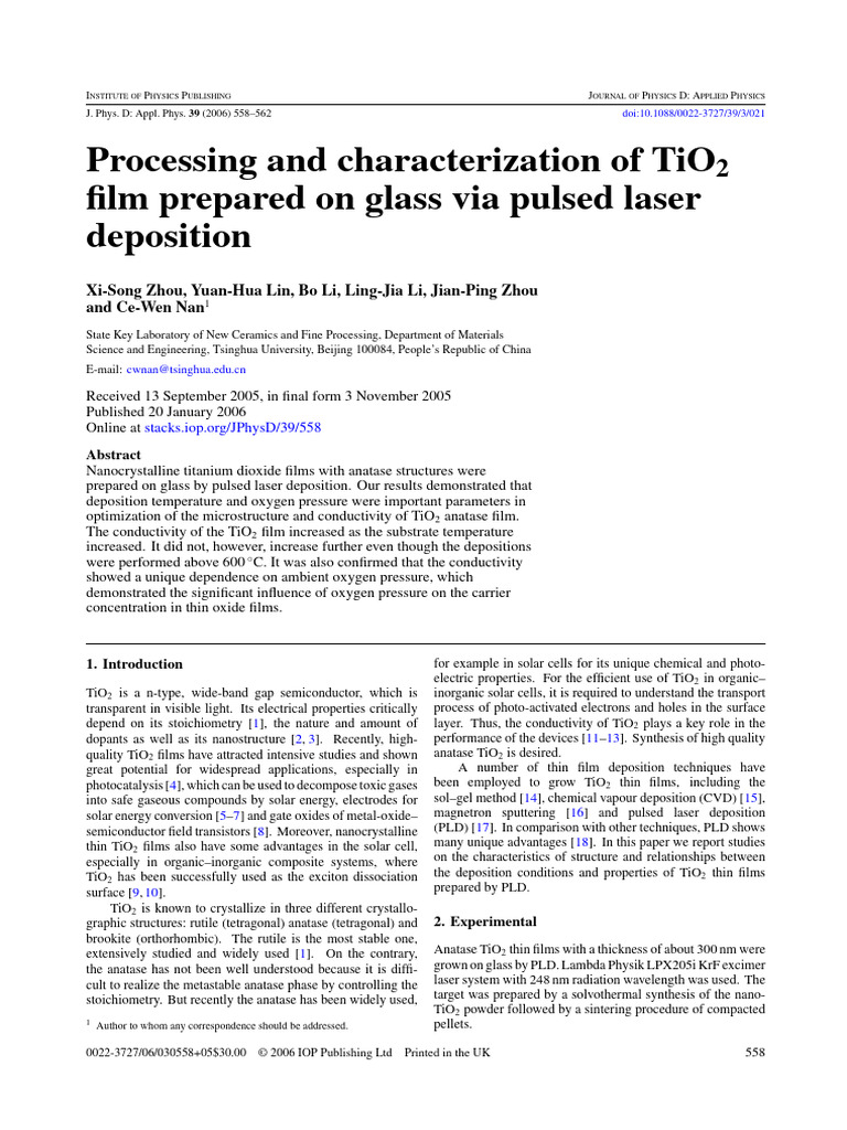 Processing and Characterization of TiO2 Film Prepared On Glass Via ...