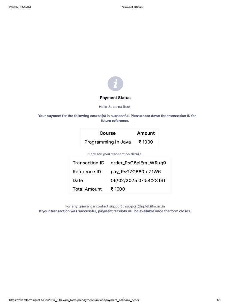 Snapshot of Payment Status Update Java Class