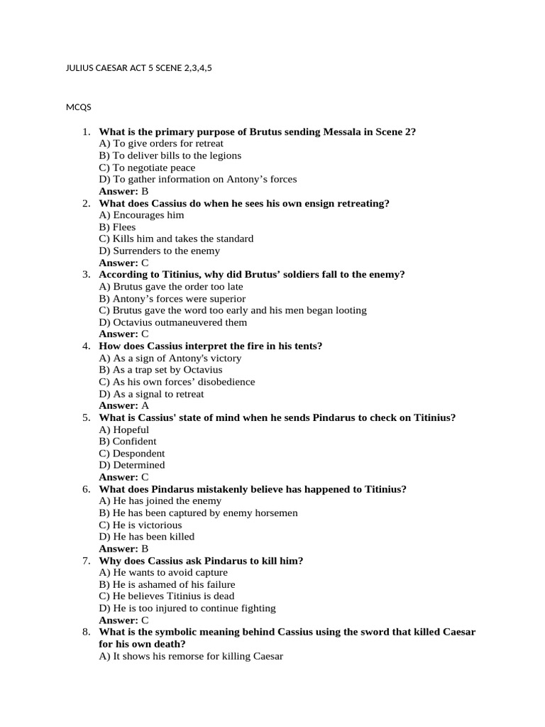 Julius Caesar Act 5 Scene 1 2 3 4 5 Summary