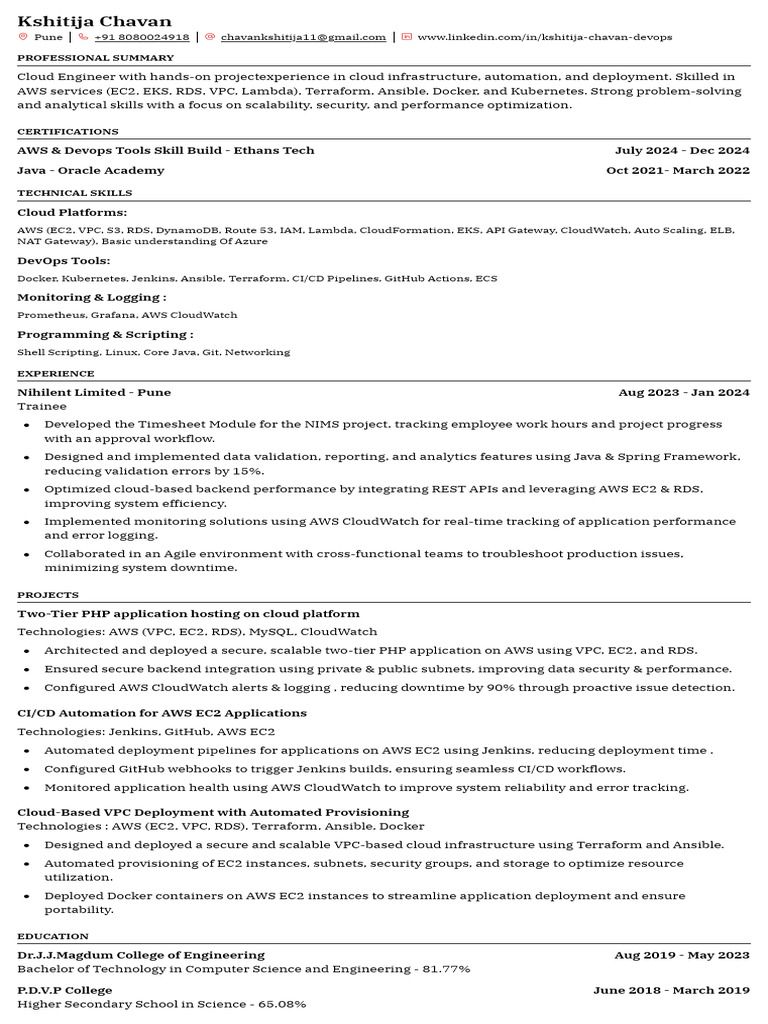 Kshitija Chavan: Cloud Engineer Profile | PDF | Cloud Computing ...