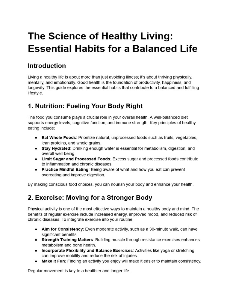 Essential Habits for Healthy Living | PDF | Mental Health | Foods
