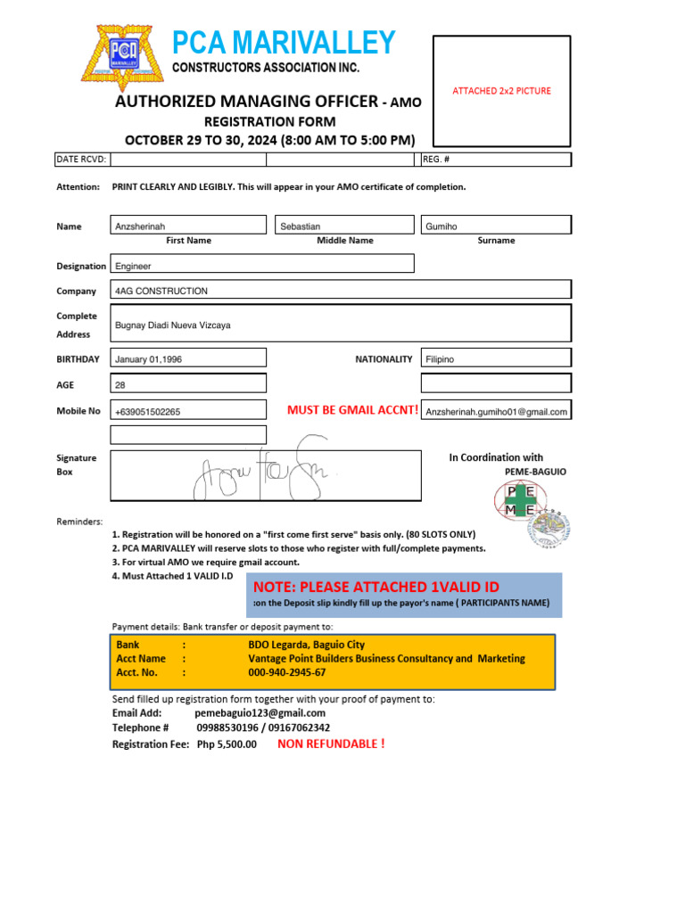 AMO Registration Form for October 2024 | PDF