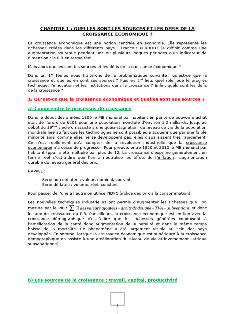 Sources et défis de la croissance économique | PDF | Croissance ...