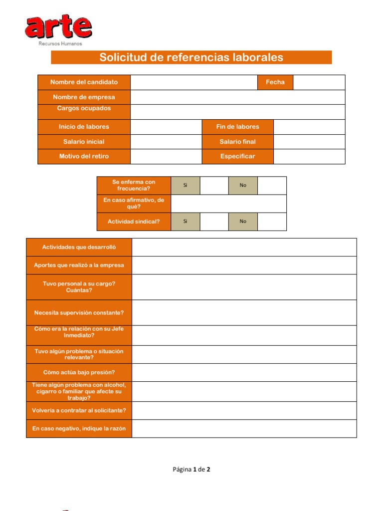 Formato de referencias laborales