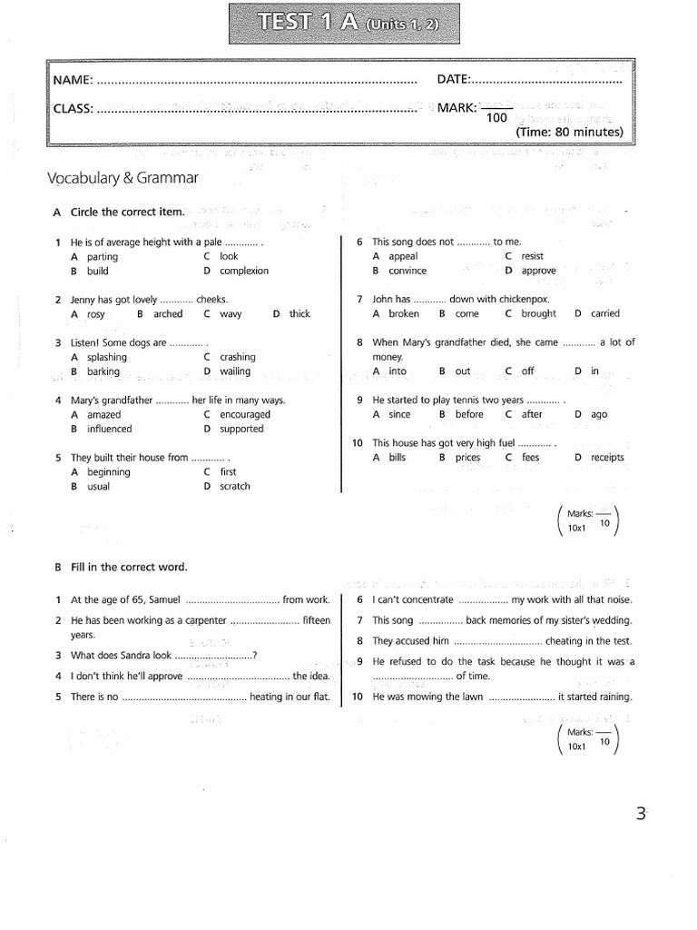 Upstream - Intermediate Unit 1 Test Oo | PDF