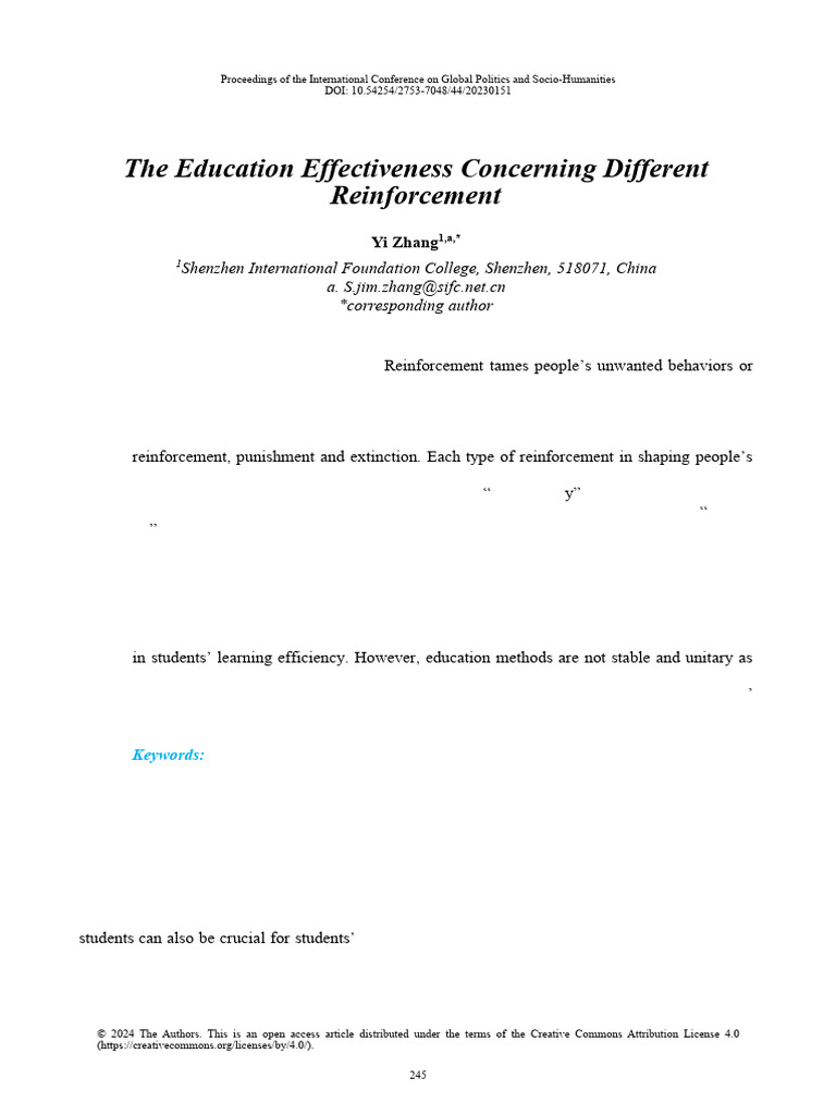 Impact of Reinforcement on Education | PDF | Reinforcement | Learning