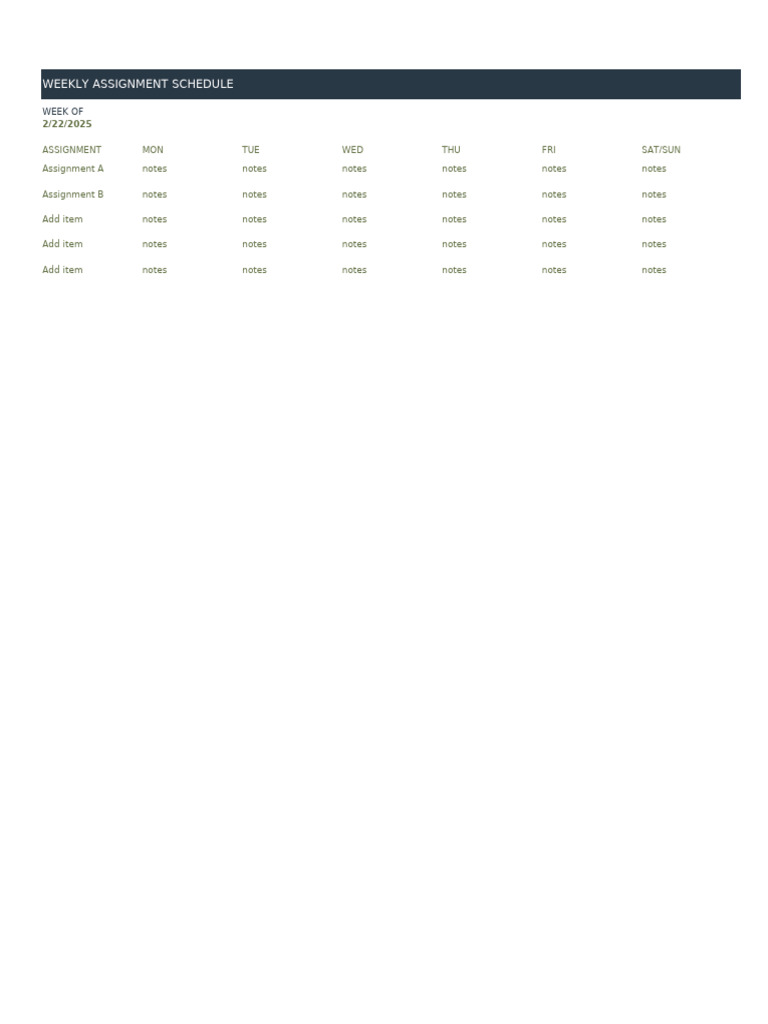 Weekly Assignment Schedule: 2/22/2025 | PDF