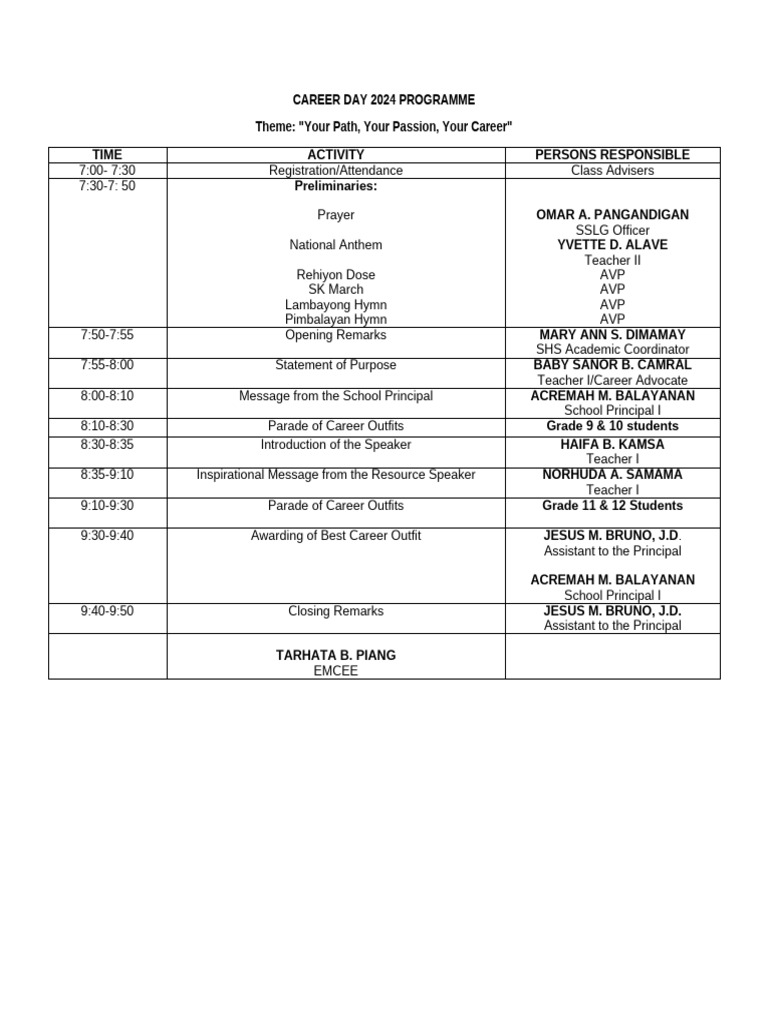 CAREER DAY PROGRAMME | PDF