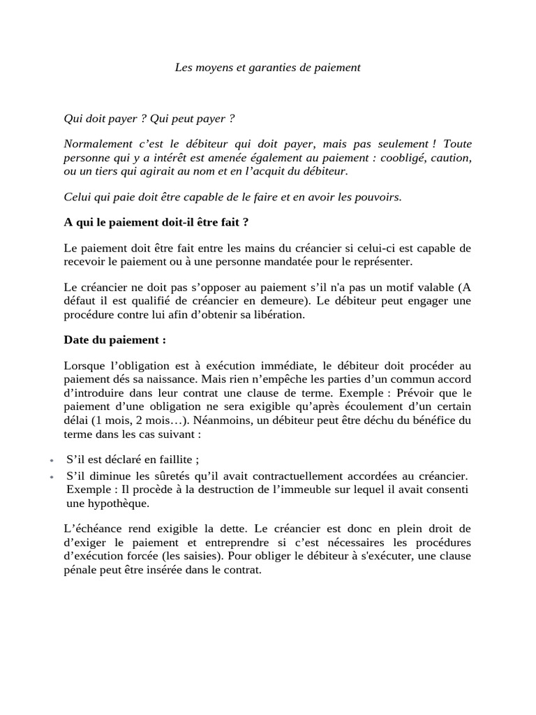 Moyens et garanties de paiement expliqués | PDF | Débiteur | Effet de ...