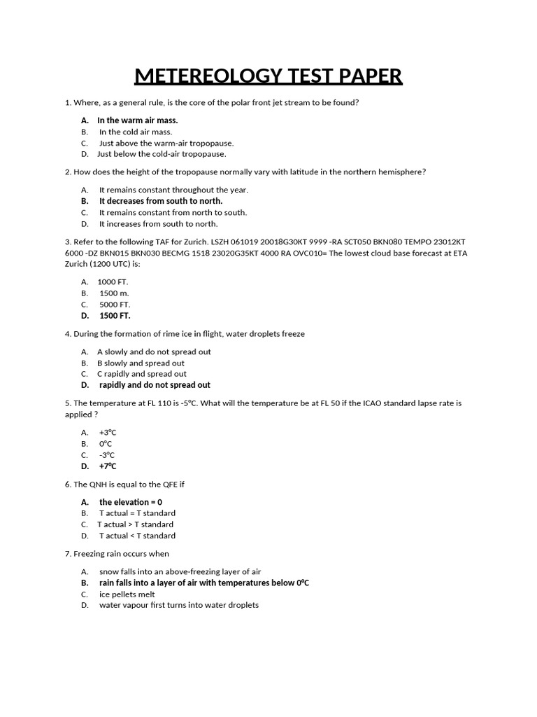 Meteorology Test Paper Questions | PDF | Cloud | Wound