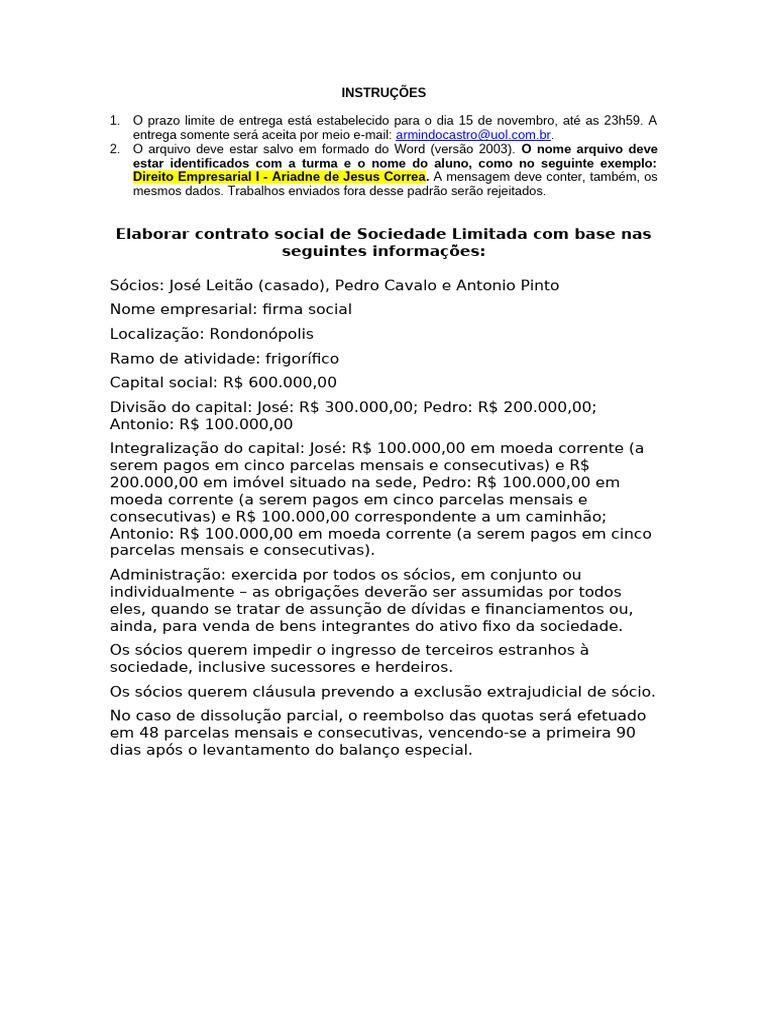 Elaboração de Contrato Social para Ltda. | PDF