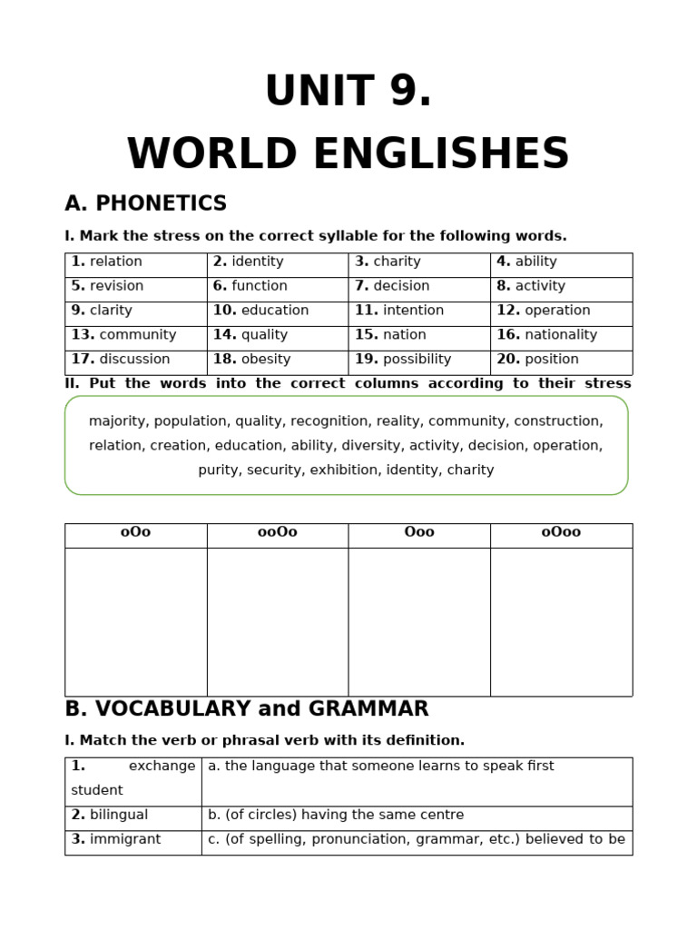 unit 9 english world