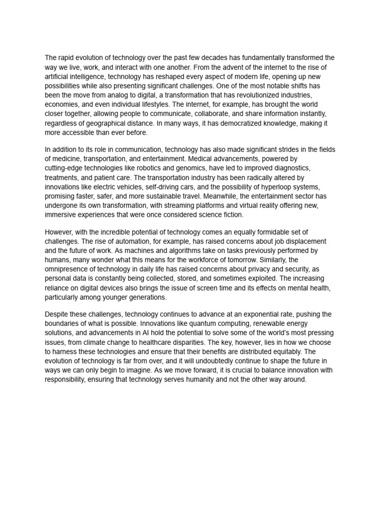 The Evolution of Technology and Its Impact | PDF | Artificial ...