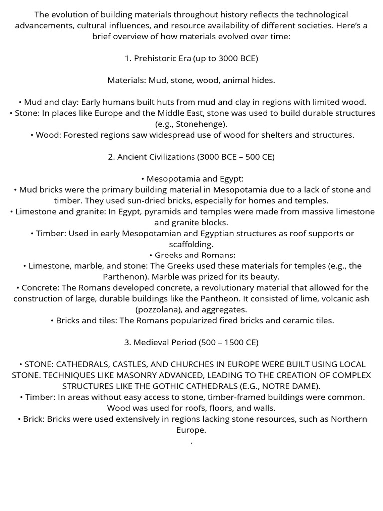 Evolution of Building Materials History | PDF | Brick | Concrete