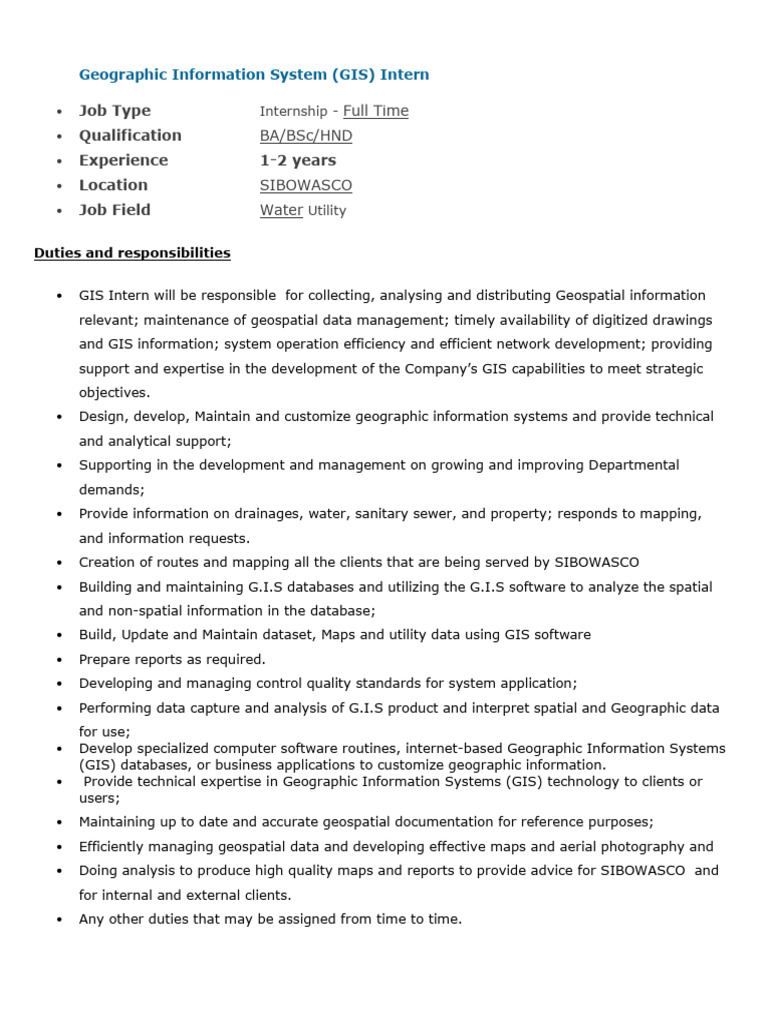 GIS Internship at SIBOWASCO 2024 | PDF | Geographic Information System ...