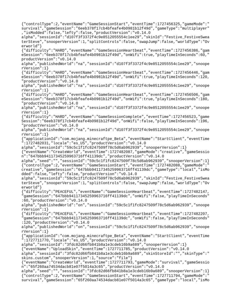 Minecraft Game Session Events Log | PDF