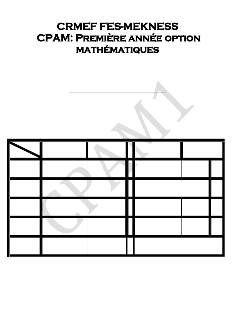 Emploi du temps CPAM 1 Mathématiques | PDF