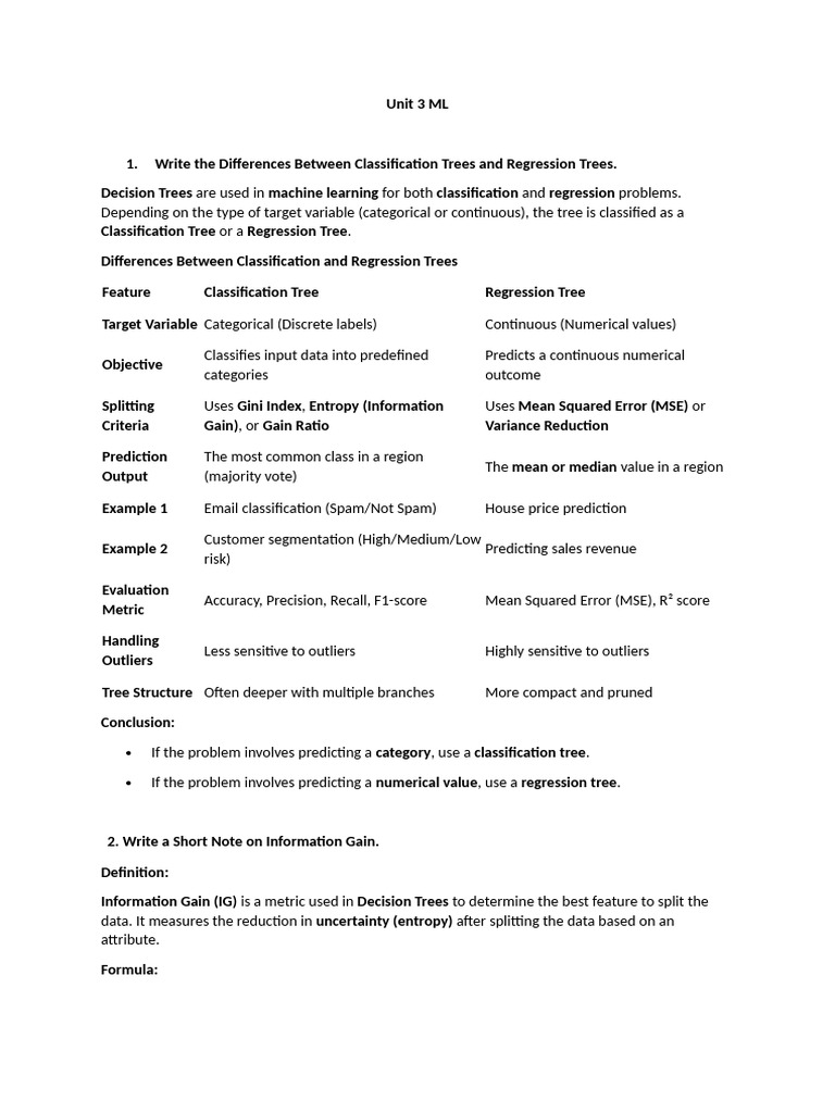 ML Unit 3 - Questions | PDF | Statistical Classification | Mean Squared ...