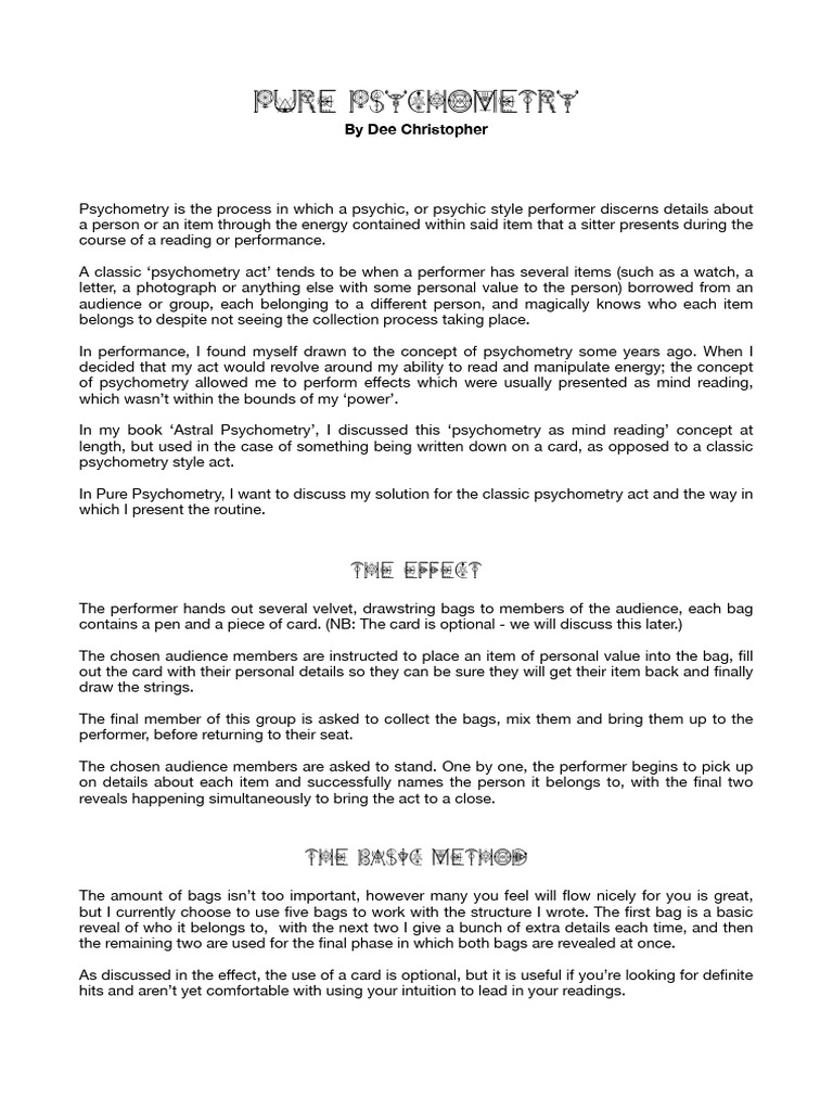 Dee Christopher - Pure Psychometry | PDF | Mentalism | Thought