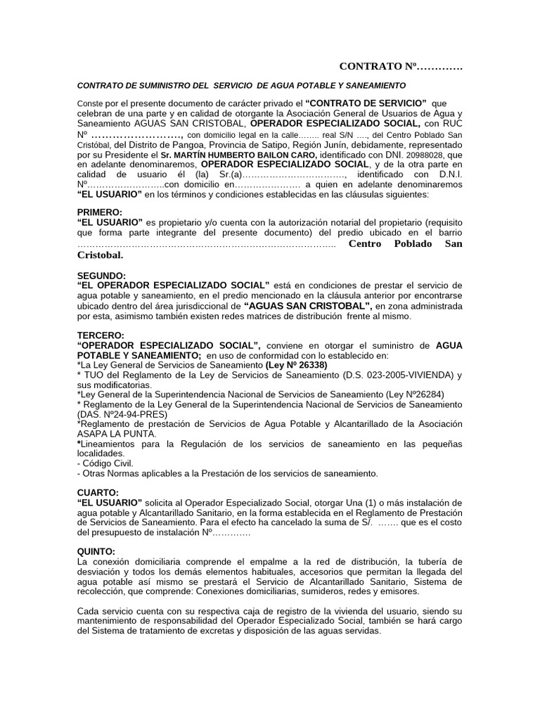 Contrato de Suministro de Agua y Saneamiento | PDF | Alcantarillado ...