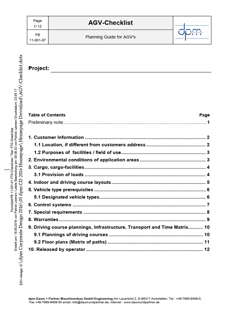 AGV Planning Guide Checklist | PDF | Pallet