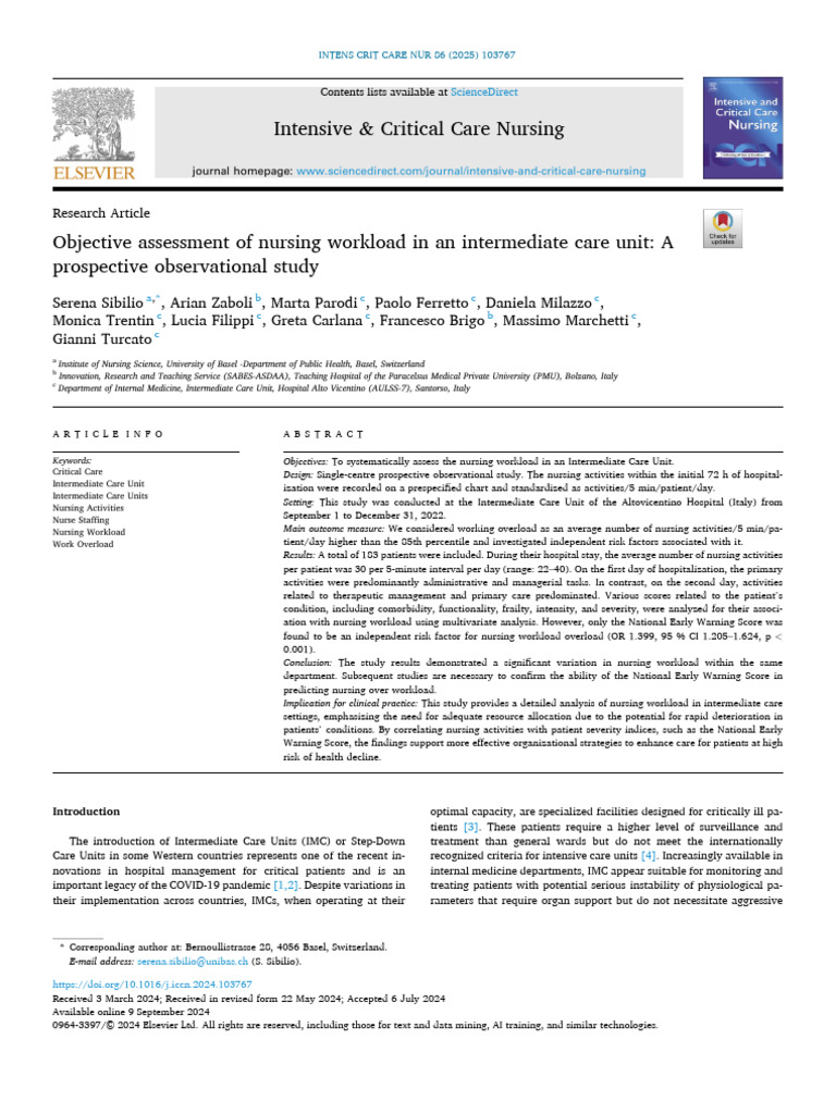 2024 - Objective Assesmnet of Nursing Workload in An Intermediate Care ...