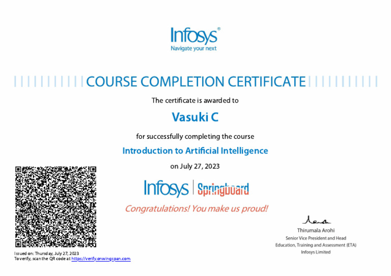 Artificial Intelligence Course Completion Certificate Pdf