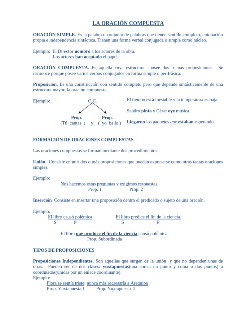 Tipos y Formación de Oraciones Compuestas | PDF | Oración (Lingüística ...