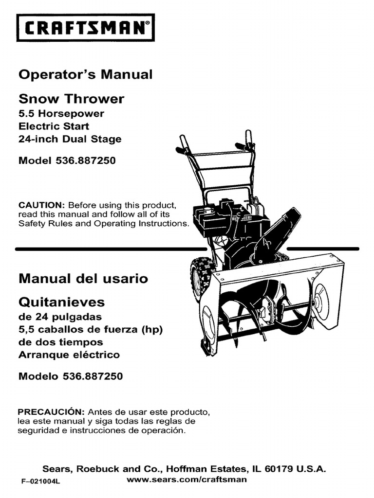 Craftsman 24" Snow Thrower Manual | PDF | Screw | Manual Transmission