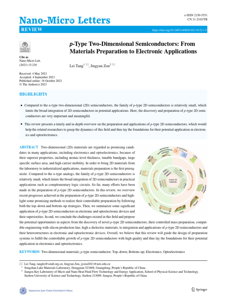 Type Two Dimensional Semiconductors: From Materials Preparation To ...