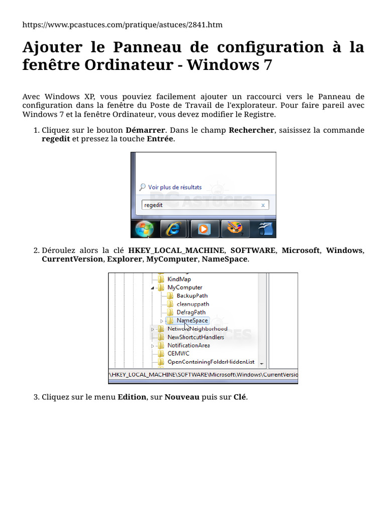 PC Astuces - Ajouter Le Panneau de Configuration À La Fenêtre ...