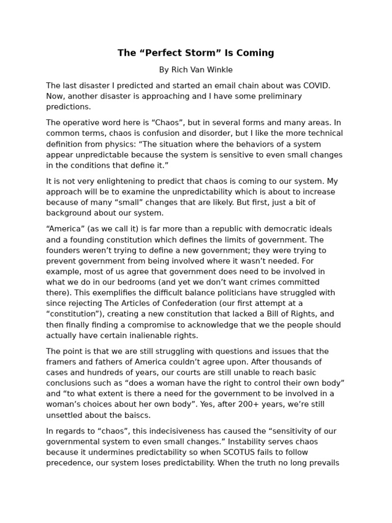 The Perfect Storm Is Coming Pdf United States Congress American