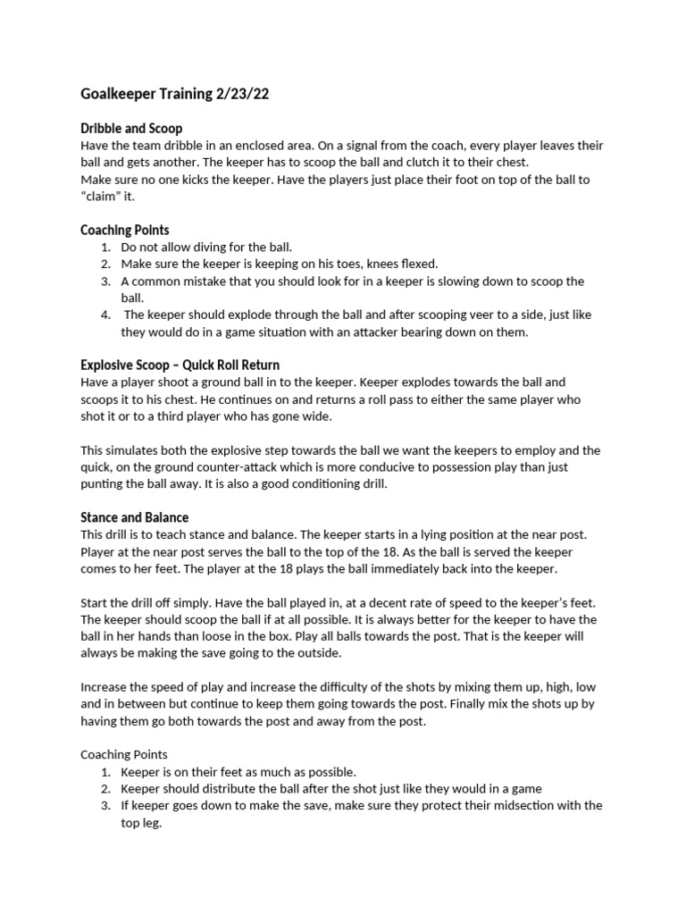 Beginner Goalkeeper Training Drills | PDF | Sports | Team Sports
