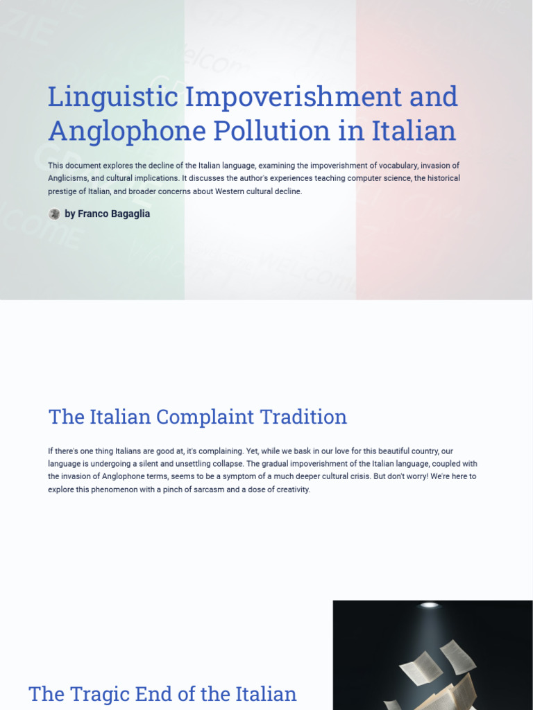 Linguistic Impoverishment and Anglophone Pollution in Italian PDF