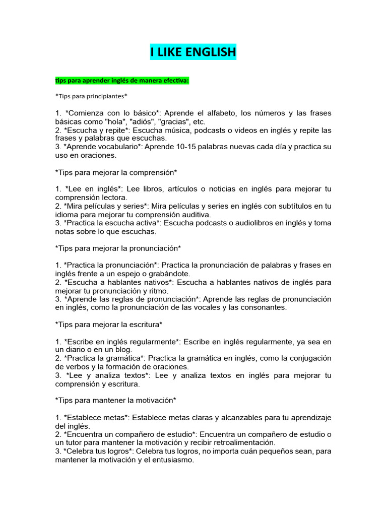 Plan de Estudio para Aprender Inglés | PDF | Idioma en Inglés | Lingüística