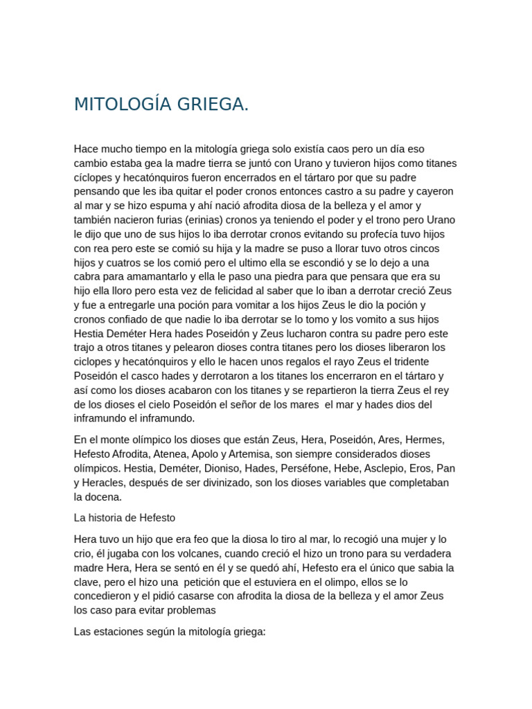 Mitos y Dioses de la Mitología Griega | PDF | Doce olímpicos | Zeus