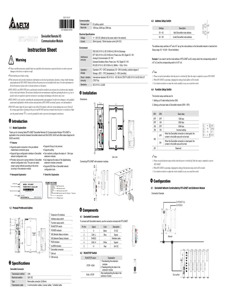 RTU-DNET Instruction Sheet-English-20070507 | PDF | Electrical Wiring ...