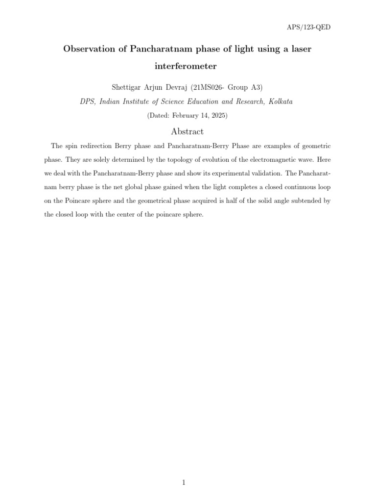 Pancharatnam - Berry - Phase 21MS026 A3 Exp2 | PDF | Polarization ...